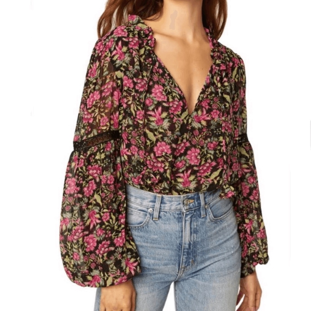 MISA Los Angeles Floral Flowy Flare Sleeve Blouse